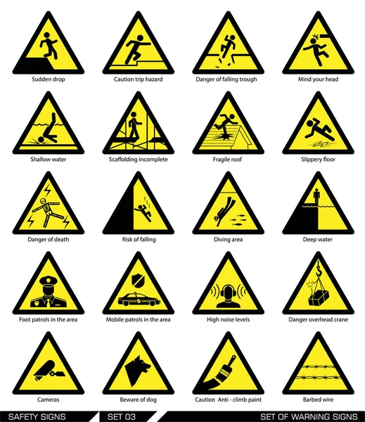 Serie di segnali di sicurezza. Segni di cautela . — Vettoriale Stock