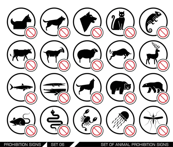 Set of animal prohibition signs — Stock Vector