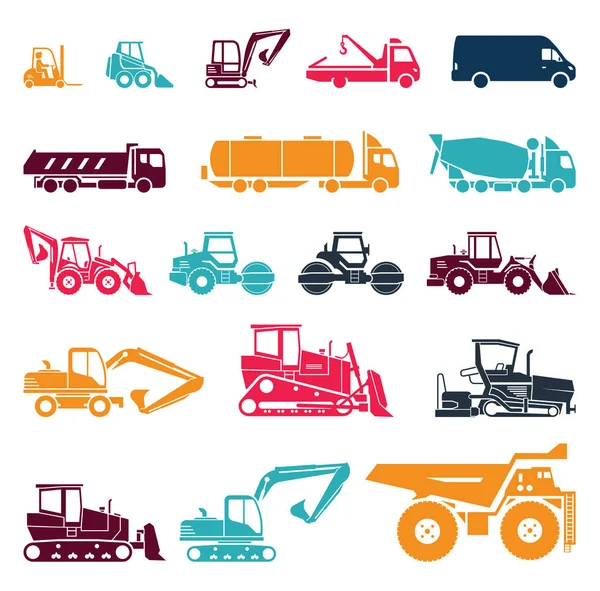 Ensemble de diverses machines de transport et de construction — Image vectorielle