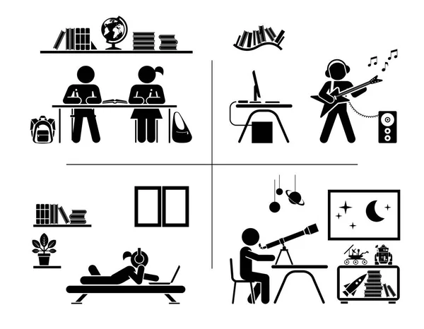 Set ikon Pictogram. Anak-anak menghabiskan waktu di kamar mereka
. — Stok Ilustrasi Set ikon Pictogram. Anak-anak menghabiskan waktu di kamar mereka
. Stok Ilustrasi