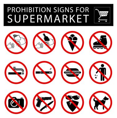 Süpermarket için yasağı işaret kümesi. 