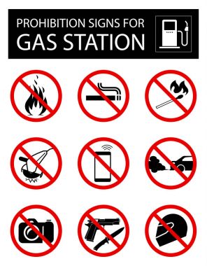 Set of prohibition signs for gas station clipart