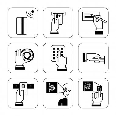 Set of information signs for security systems at banks, explanat clipart
