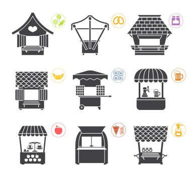 Set of stylized illustrations of promo stands and various promot clipart