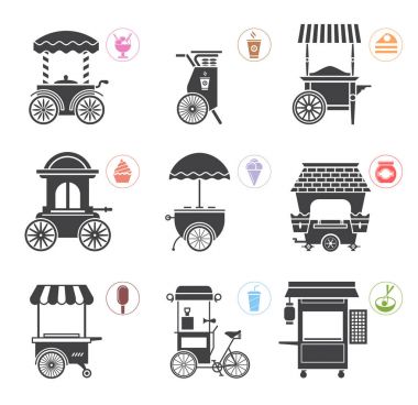 Set of stylized illustrations of promo stands and various promot clipart
