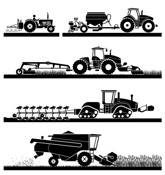 Iconos de mecanización agrícola . — Archivo Imágenes Vectoriales