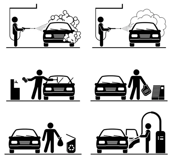 Conjunto de pictogramas de lavado de automóviles . — Vector de stock