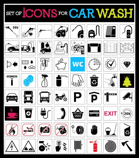 Ensemble d'icônes de lavage de voiture . — Image vectorielle