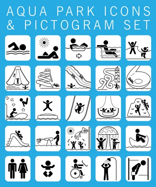 Collecte de pictogrammes et panneaux pour parc aquatique . — Image vectorielle