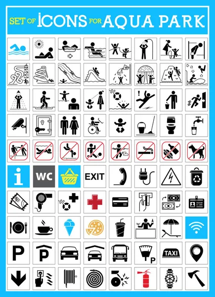 Conjunto muito útil e utilizável de ícones para parques aquáticos — Vetor de Stock