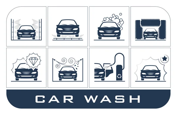 Autó mosás ikonok beállítása. — Stock Vector