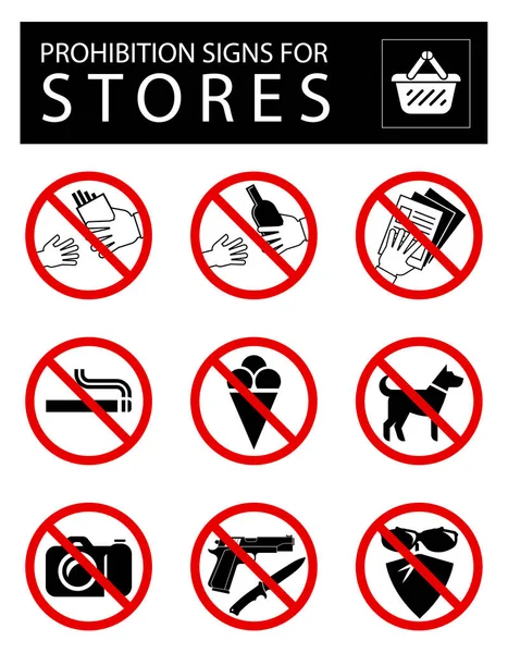 Set of prohibition signs for stores — Stock Vector