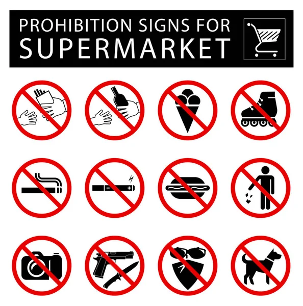 Set of prohibition signs for supermarket. — Stock Vector