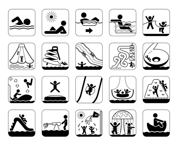 Πολύ χρήσιμο και αξιοποιήσιμο σύνολο εικονιδίων για κολύμπι και aqua πάρκα — Διανυσματικό Αρχείο