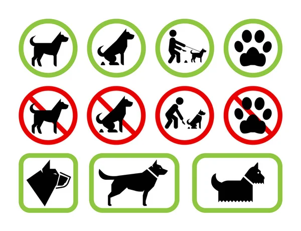 Signos de restricción y permiso con respecto a perros de compañía — Vector de stock