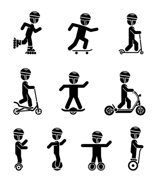 Set of pictograms representing children riding all sorts of mode — Stock Vector