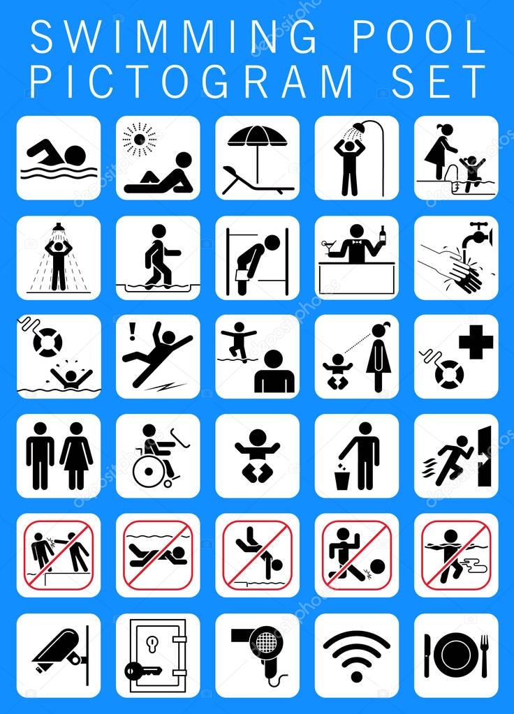 Swimming pool pictogram set.