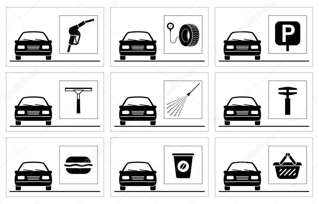 Collection of premium quality pictograms for gas station