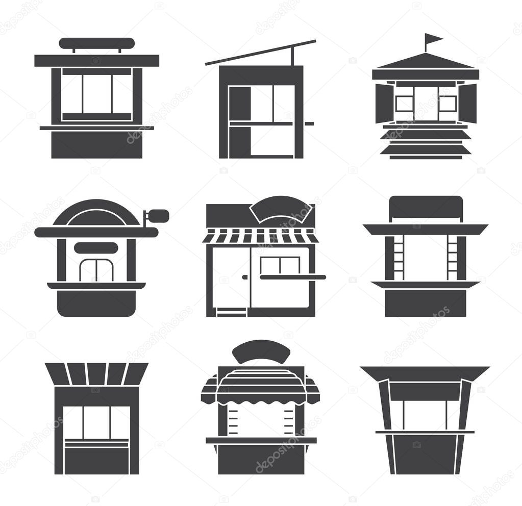 Collection of vector icons of kiosk isolated on white background