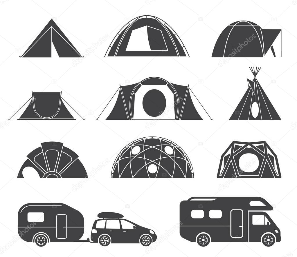 Tents and caravans for camping in the nature