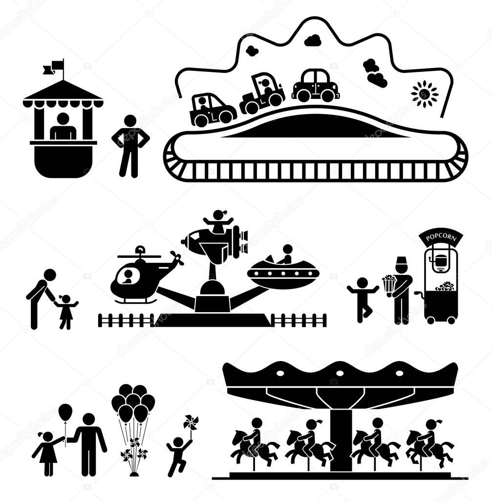 Amusement park pictogram icons set