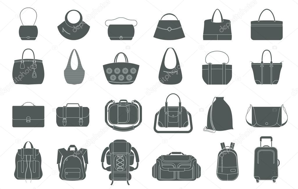 Set of icons of bags and luggage