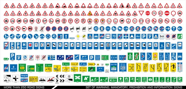 Más de 250 señales de tráfico . — Archivo Imágenes Vectoriales