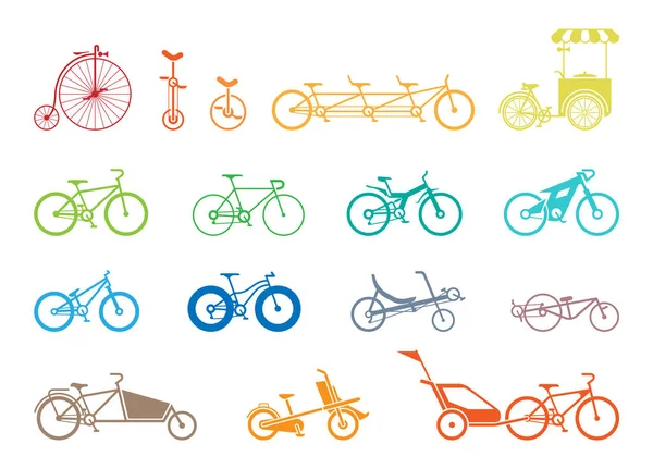 Ensemble d'icônes représentant différents types de vélos . — Image vectorielle