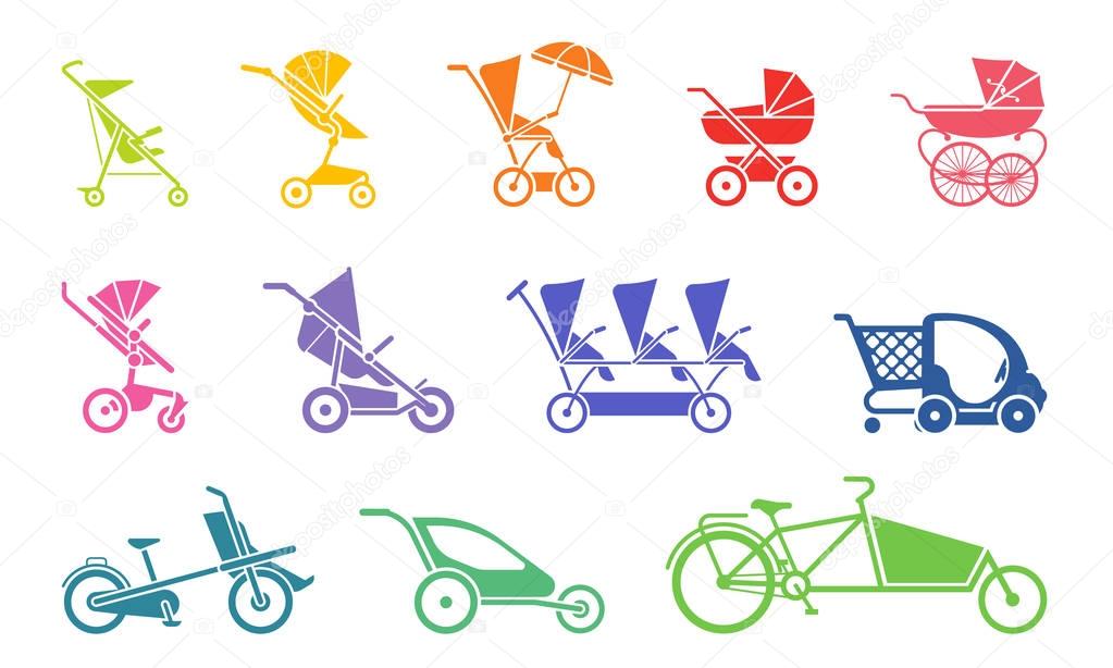 Vector illustration of baby strollers
