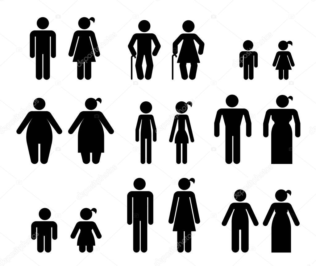 Set of pictograms that represent various kinds of people. Body a