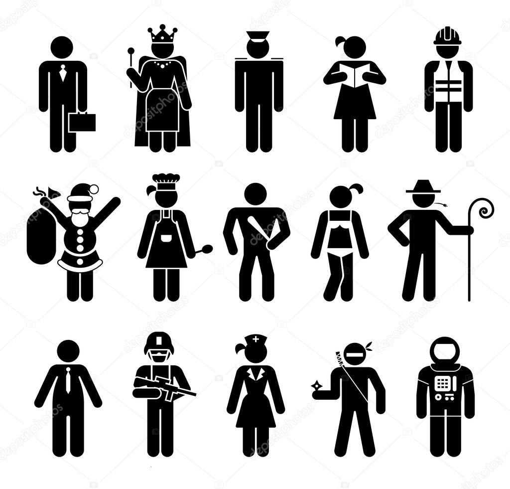 Set of pictograms that represent people with various professiona
