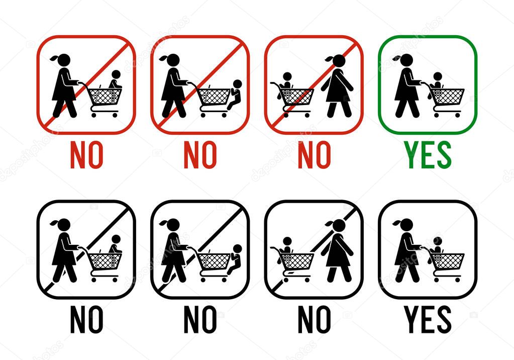 Set of pictograms which represent correct and wrong usage of sho