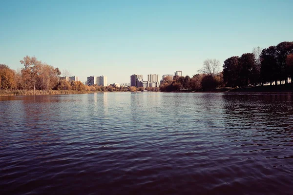 Солнечный пейзаж в городском парке — стоковое фото