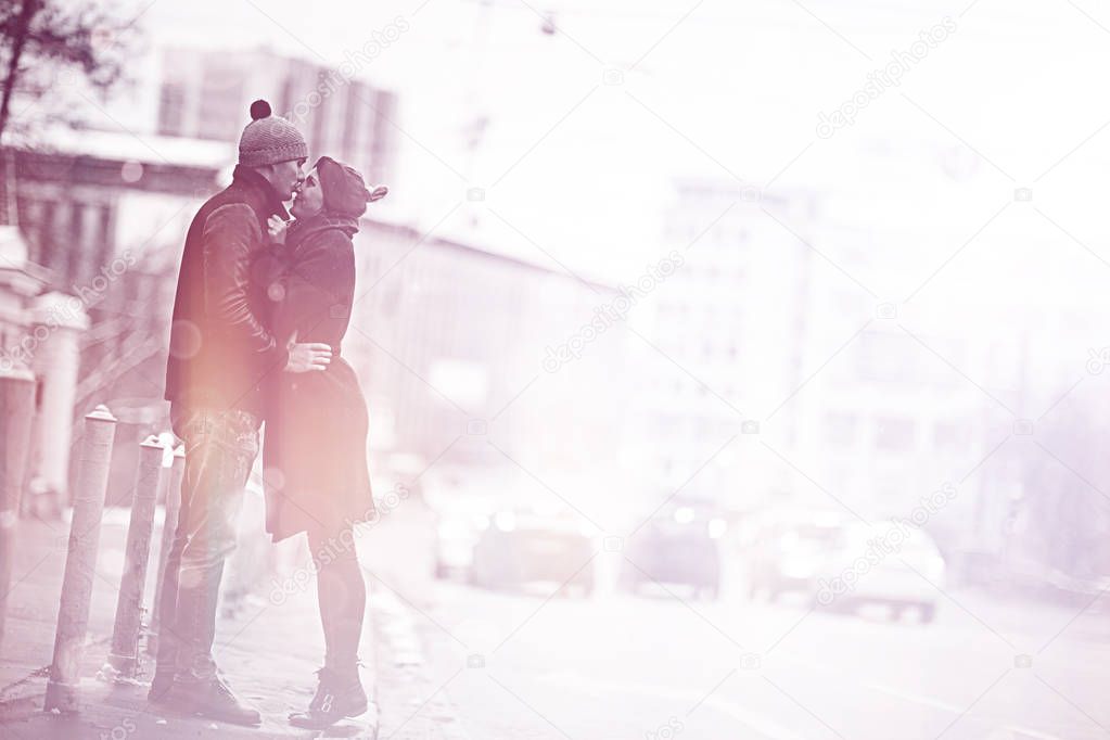 couple in love in the spring city