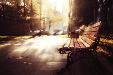 Sonbahar parkında tezgah.