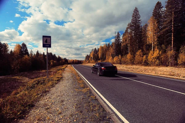 Bil som ridande på hösten väg — Stockfoto