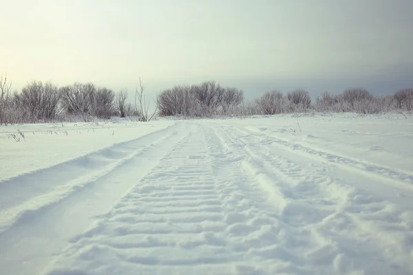 Pistas en el camino nevado de invierno — Foto de Stock