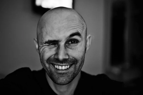 Happy bald man with bristles — Stock Photo, Image