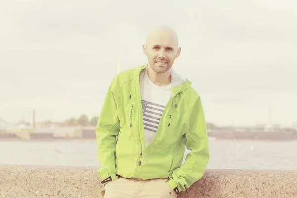 Happy bald man with bristles — Stock Photo, Image