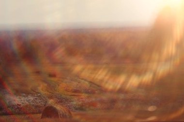 bir alandaki haystacks peyzaj