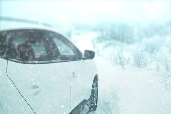 Arrière-plan avec voiture en hiver — Photo