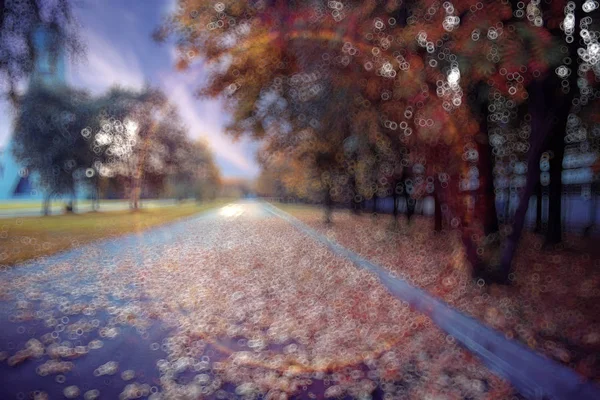 Verschwommener Hintergrundweg im Herbstpark — Stockfoto