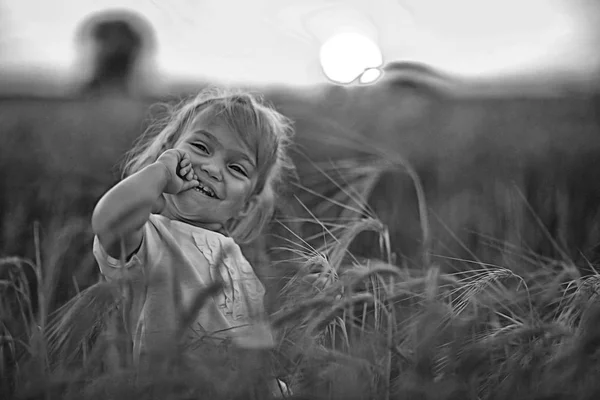 Mała dziewczynka na polu. — Zdjęcie stockowe