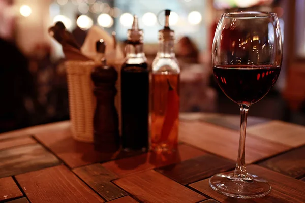 dinner with wine glass on table