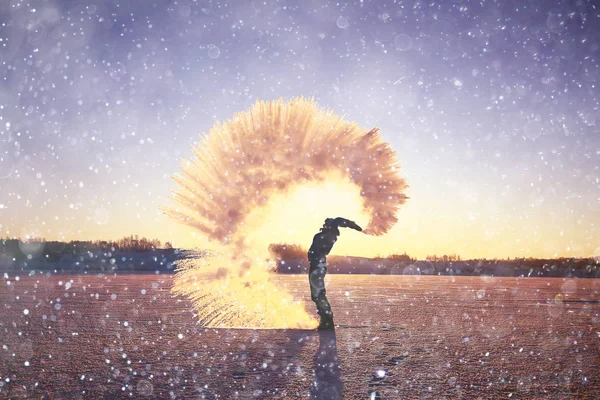 Man throwing snow above himself — Stock Photo, Image
