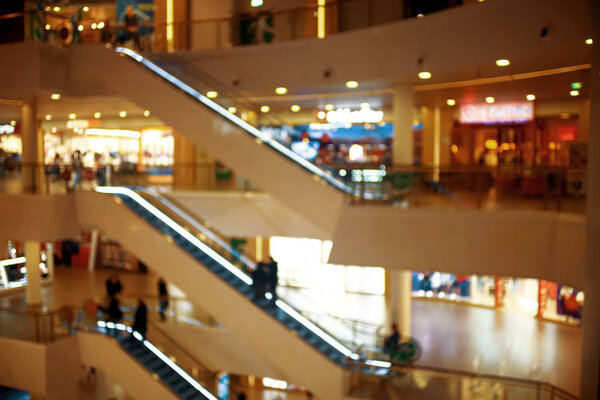 Blurred background in the interior of a shopping center