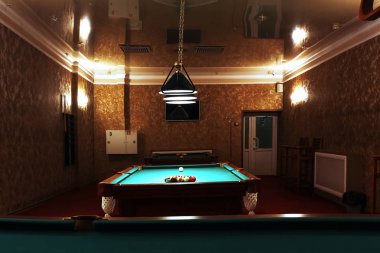 Bilardo masaları ile geniş oda