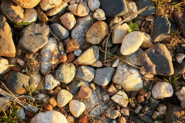 Çok renkli küçük çakıl çimen ile