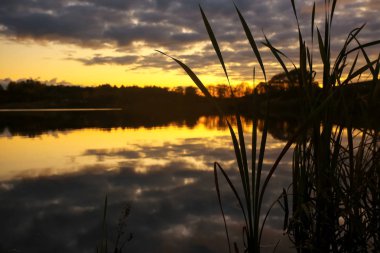 Göl kıyısında güzel bir gün batımı