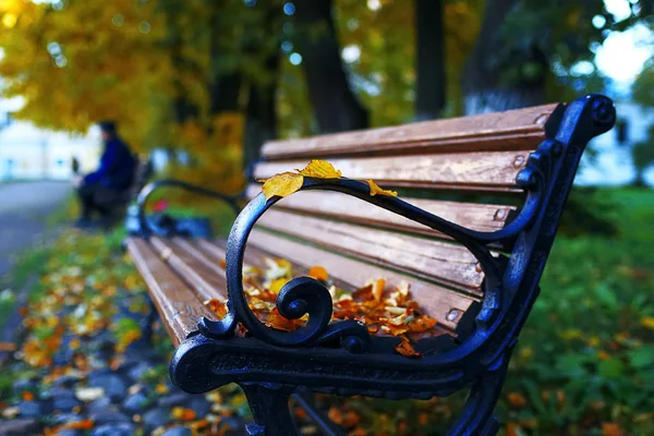 Ławka w parku jesiennym — Zdjęcie stockowe